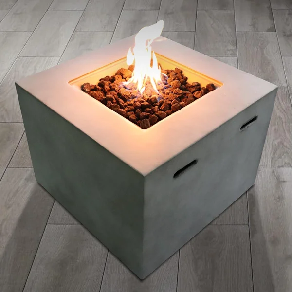 Currier Bay 24 Inch Square Concrete Propane Fire Pit Table in Gray by Ultimate Patio