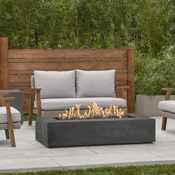Hillview Bay 56 Inch Rectangular GFRC Propane Fire Pit Table in Carbon by BBQGuys Signature