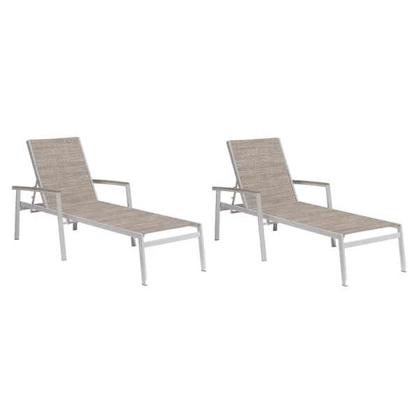 Travira 2 Pc Aluminum Chaise Lounge Set w/ Vintage Tekwood Arm Caps in Flint/Bellows by Oxford Garden