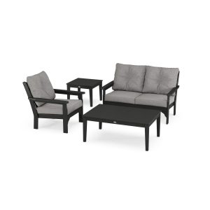 Vineyard 4 Pc Recycled Plastic Seating Set w/ Smaller Tables in Black/Gray Mist by POLYWOOD