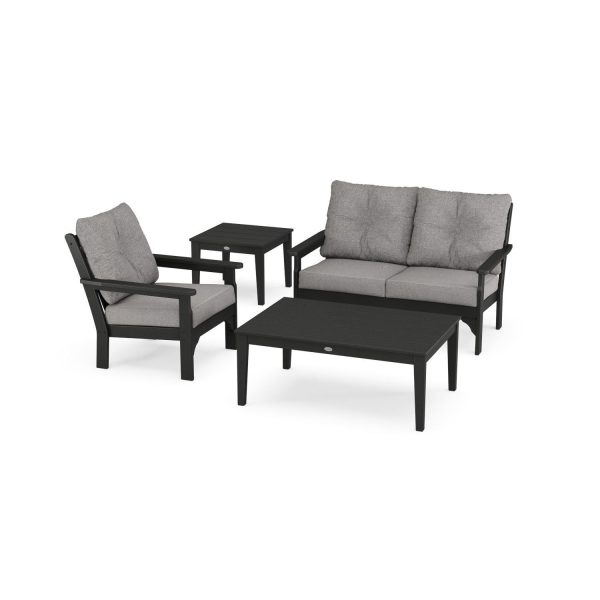 Vineyard 4 Pc Recycled Plastic Seating Set w/ Smaller Tables in Black/Gray Mist by POLYWOOD