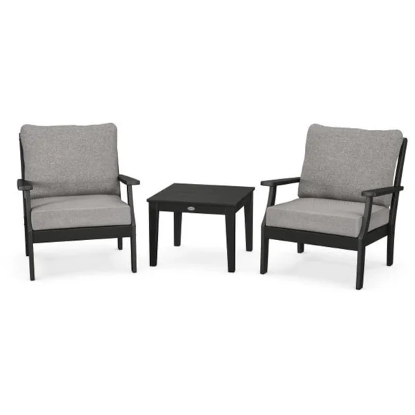 Braxton 3 Pc Recycled Plastic Seating Set in Black/Gray Mist by POLYWOOD