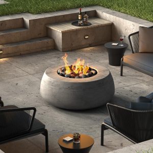 Balance Way 42 Inch Round GFRC Natural Gas Fire Pit Table in Pewter by Lakeview Outdoor Designs