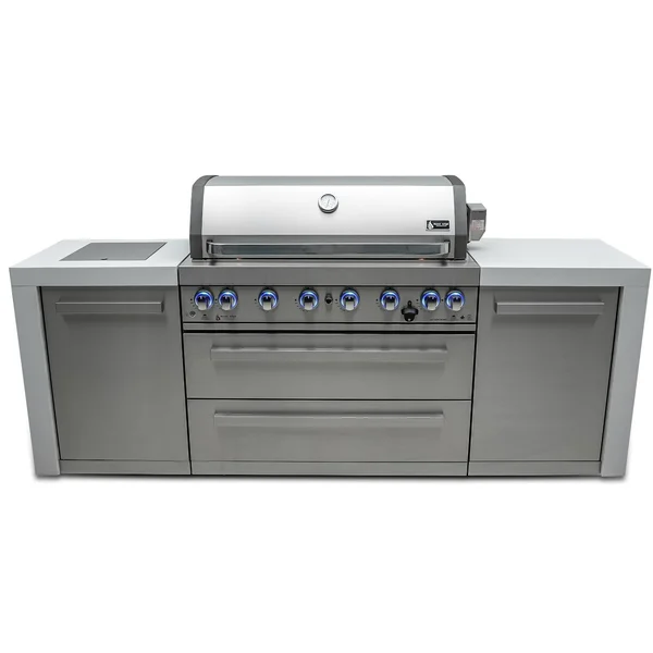 Mont Alpi 8 Ft Natural Gas Outdoor Kitchen Island w/ Side Burner - MAi805-D