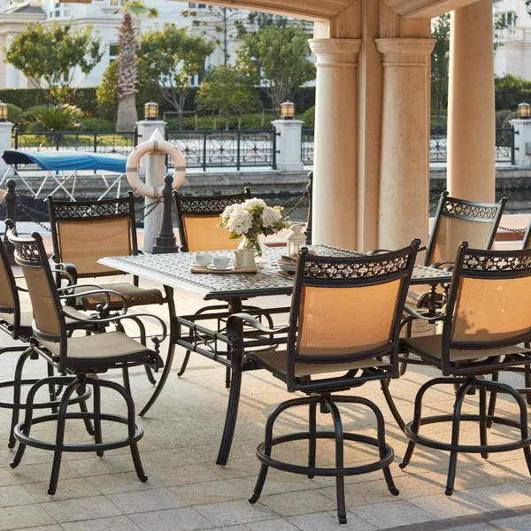 Mountain View 9 Pc Cast Aluminum Counter Height Dining Set w/ 60 Inch Square Series 88 Table in Antique Bronze/Irish Mix by Darlee