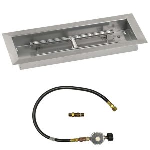 BBQGuys Signature 18 X 6 Inch Stainless Steel Rectangular Drop-In Fire Pit Pan with Match Light Kit - Propane