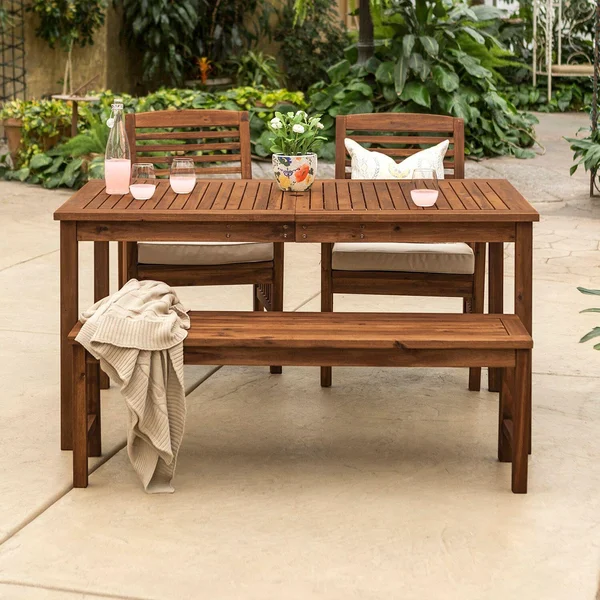 Ultimate Patio Horizon Way 4 Piece Dark Brown Acacia Patio Dining Set W/ 60 X 34 Inch Rectangular Table & Natural Cushions