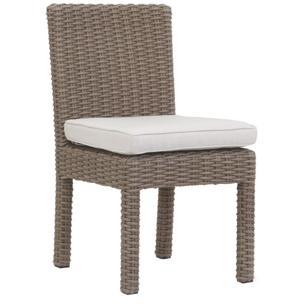 Coronado Wicker Patio Dining Side Chair W/ Sunbrella Canvas Flax Cushion By Sunset West
