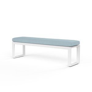 Newport Aluminum Patio Dining Bench in Canvas Skyline w/ No Welt By Sunset West
