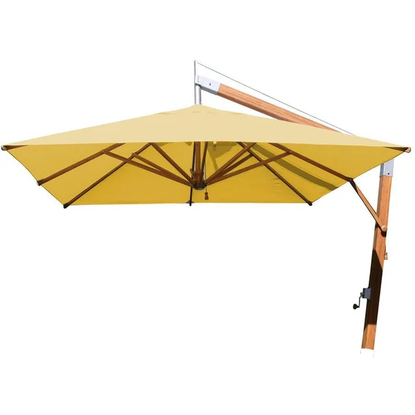 Bambrella 11 Ft. Square Bamboo Levante Side Wind Umbrella Set w/ 484 Lb. Base System in Harvest Wheat