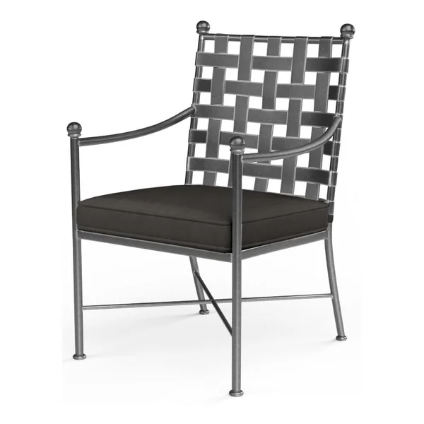 Provence Wrought Iron Dining Arm Chair w/ Self Welt in Pewter/Spectrum Carbon by Sunset West