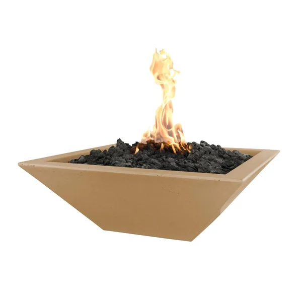 Maya 24 Inch Square GFRC Natural Gas Fire Bowl in Brown by The Outdoor Plus