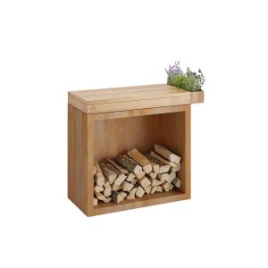 OFYR Butcher Block Storage 90 Corten Teak Wood 41 Inch Food Prep Station - BBS-90-TW