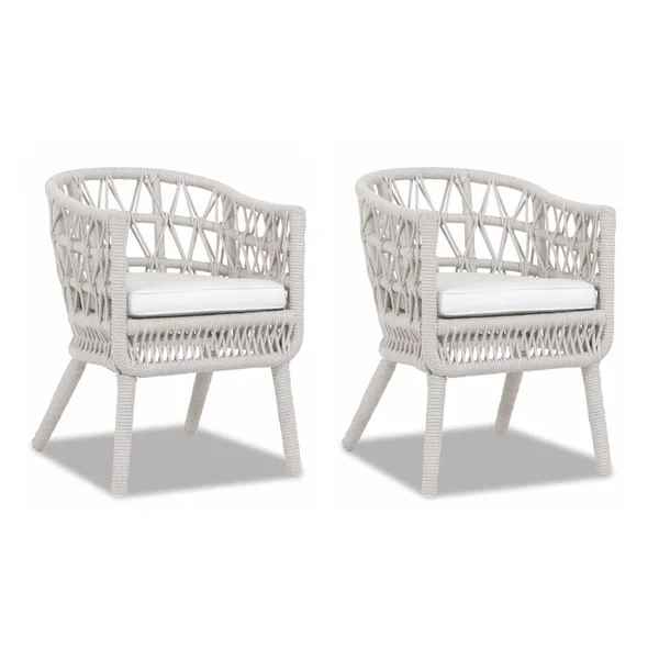 Dana 2 Piece Olefin Rope Patio Dining Chair Set W/ Sunbrella Linen Canvas Cushions By Sunset West