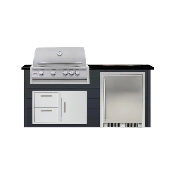 BBQGuys Signature 6 Ft Outdoor Kitchen Island w/ 32 Inch Propane Blaze LTE+ Grill & Refrigerator | Asphalt Gray w/ Titanium Granite