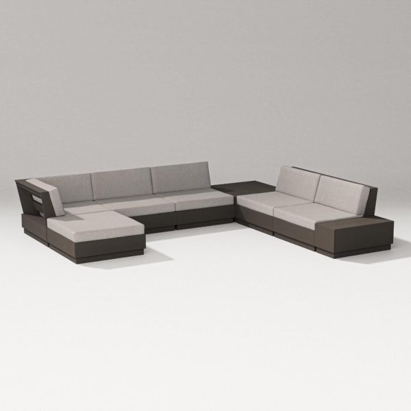 Elevate 8 Pc Recycled Plastic Sectional Seating Set in Vintage Coffee/Weathered Tweed By PW Designer Series