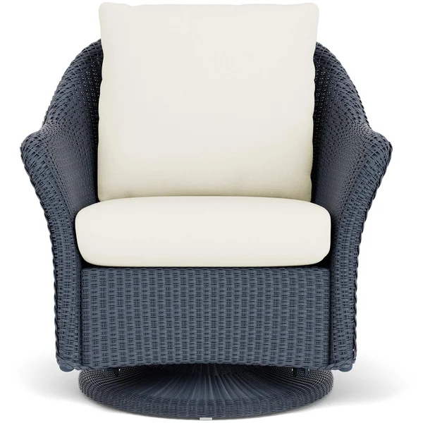 Weekend Retreat Lloyd Loom Swivel Glider Club Chair in Denim Blue/Sailcloth Salt by Lloyd Flanders