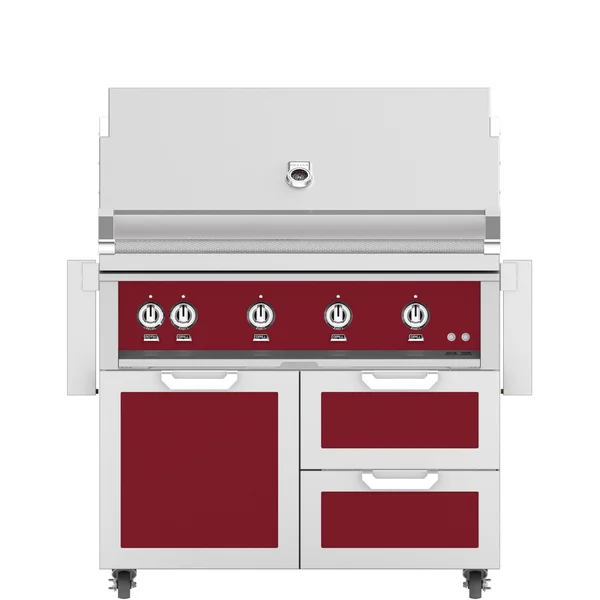 Hestan 42-Inch Natural Gas Grill W/ Sear Burner & Rotisserie On Double Drawer & Door Tower Cart - Tin Roof - GMBR42-NG-BG