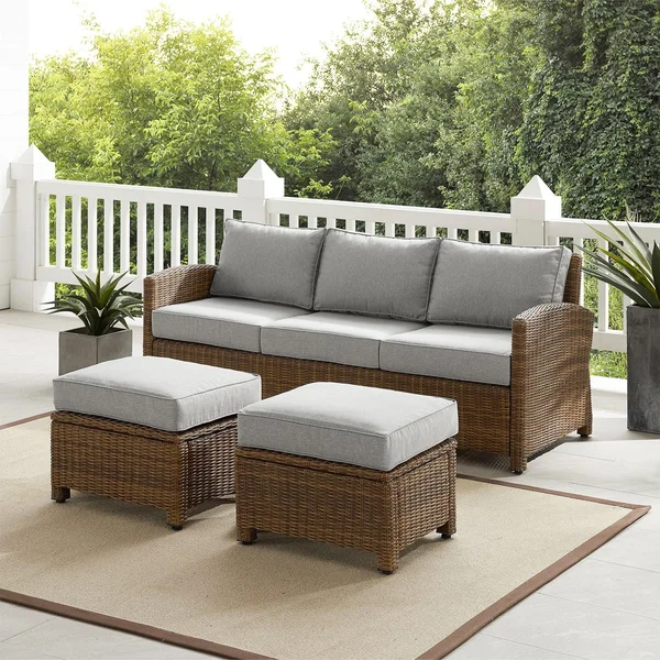Branchwood 3 Pc Wicker Seating Set in Weathered Brown/Gray by Ultimate Patio
