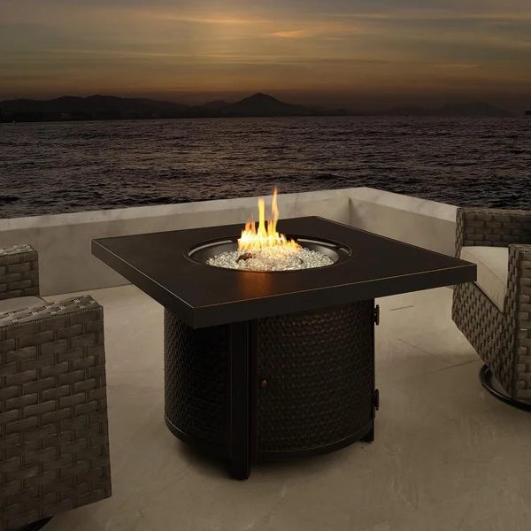La Flore 42 Inch Square Aluminum Natural Gas Fire Pit Table in Antique Bronze by Ultimate Patio (Ships As Propane w/ Natural Gas Conversion Kit)