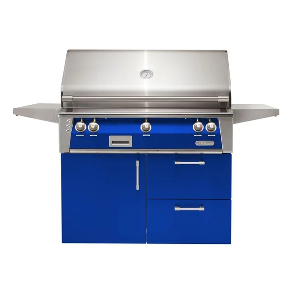 Alfresco ALXE 42-Inch Freestanding Propane Grill On Deluxe Cart With Sear Zone And Rotisserie in Ultramarine Blue - ALXE-42SZCD-LP-S5002
