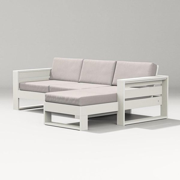 Latitude 3 Person Sectional Sofa w/ Right Chaise in Vintage White/Dune Burlap By PW Designer Series