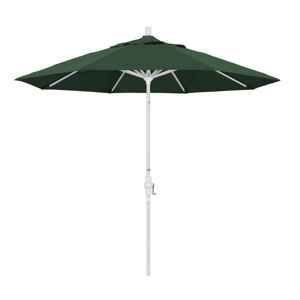 California Umbrella 9 Ft. Octagonal Aluminum Collar Tilt Patio Umbrella W/ Crank Lift & Aluminum Ribs - Matted White Frame / Olefin Hunter Green Canopy