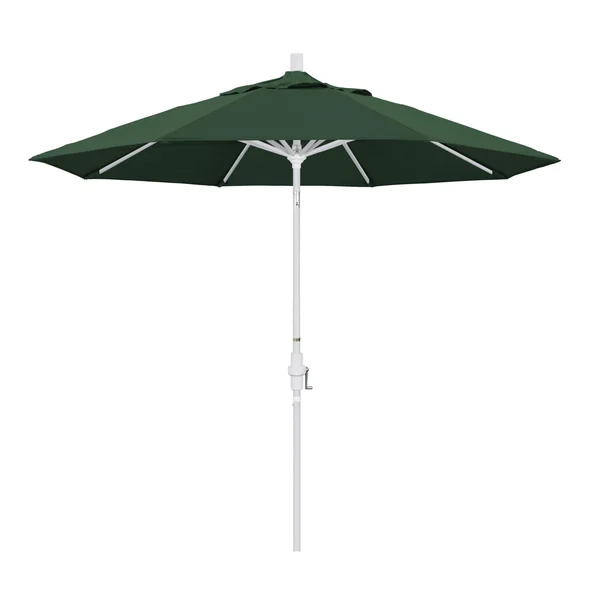 California Umbrella 9 Ft. Octagonal Aluminum Collar Tilt Patio Umbrella W/ Crank Lift & Aluminum Ribs - Matted White Frame / Olefin Hunter Green Canopy