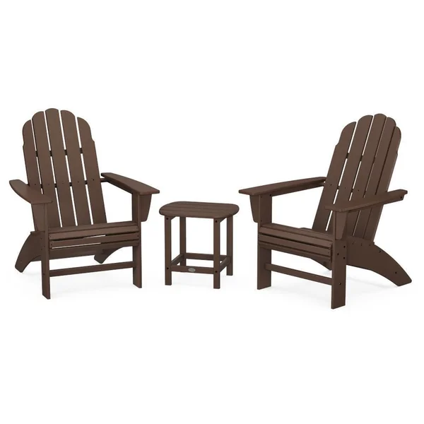 Vineyard 3 Pc Recycled Plastic Curveback Adirondack Seating Set w/ South Beach End Table in Mahogany by POLYWOOD