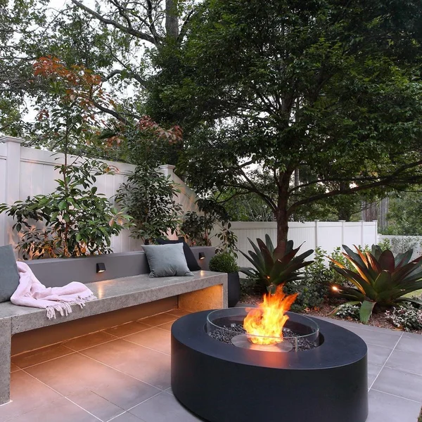 Ark 39 Inch Round Concrete Ethanol Fire Pit Table in Black by EcoSmart Fire