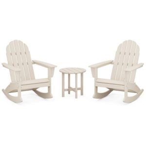 Vineyard 3 Pc Recycled Plastic Adirondack Rocking Chair Set in Sand by POLYWOOD