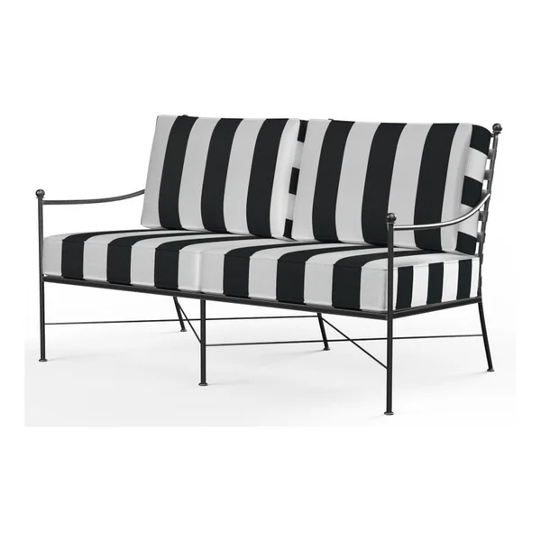 Provence Wrought Iron Loveseat in Pewter/Cabana Classic by Sunset West