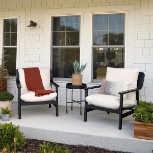 Bay St Louis 30 Inch Metal Outdoor Oversized Chair Set of 2 in Black W/ Sunbrella Cushions by Lakeview Outdoor Designs