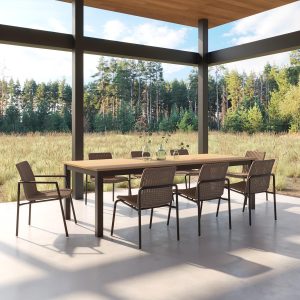 Orso 9 Pc Wicker & Aluminum Dining Set W/ Natural Tekwood Table Top in Carbon/Sand By Oxford Garden