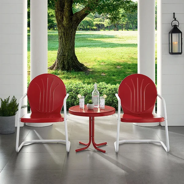 Ashview 3 Pc Steel Seating Set w/ Red Table in Bright Red Gloss by Ultimate Patio
