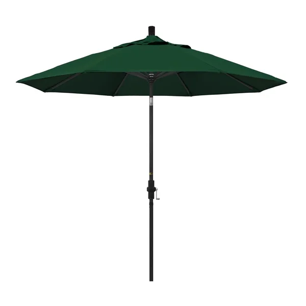 California Umbrella 9 Ft. Octagonal Aluminum Collar Tilt Patio Umbrella W/ Crank Lift & Aluminum Ribs - Stone Black Frame / Sunbrella Canvas Forest Green Canopy