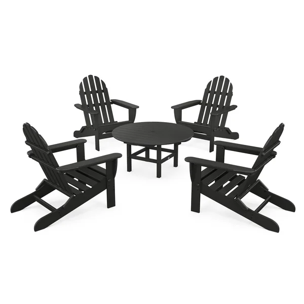 Classic Adirondack 5 Pc Recycled Plastic Seating Set w/ Folding Chairs in Black by POLYWOOD