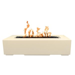 Regal 48 Inch Rectangular GFRC Propane Fire Pit in Vanilla by The Outdoor Plus