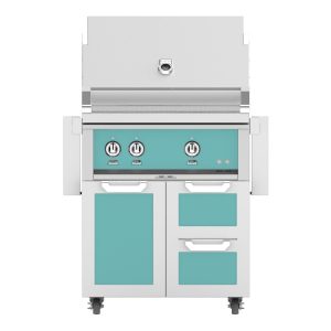 Hestan 30-Inch Propane Gas Grill W/ Rotisserie On Double Drawer & Door Tower Cart - Bora Bora - GABR30-LP-TQ