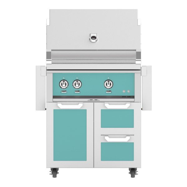 Hestan 30-Inch Propane Gas Grill W/ Rotisserie On Double Drawer & Door Tower Cart - Bora Bora - GABR30-LP-TQ