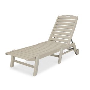 Nautical Recycled Plastic Armless Chaise Lounge w/ Wheels in Sand by POLYWOOD