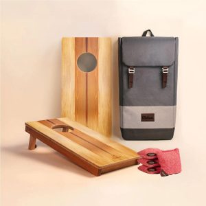 Elakai 1x2 Woody Compact Travel Cornhole Boards with Herringbone Travel-Size Cornhole Bags - EGCH12P-05+EGCB44H-05