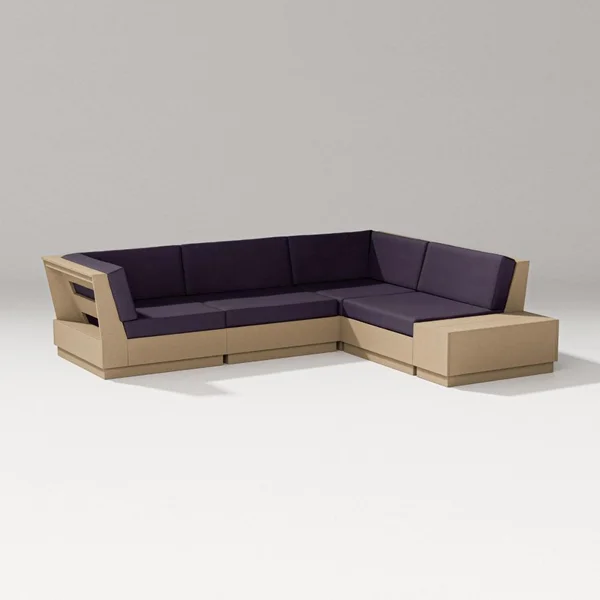 Elevate 5 Pc Recycled Plastic Corner Sectional Seating Set in Vintage Sahara/Navy Linen By PW Designer Series
