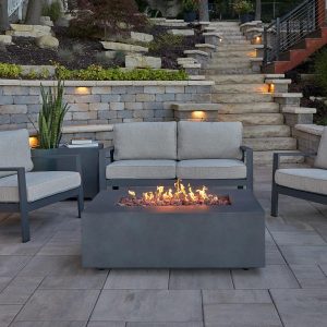 Elysian 42 Inch Rectangular Powder Coated Steel Natural Gas Fire Pit Table in Weathered Slate by Lakeview Outdoor Designs (Ships Propane w/ Conversion Kit)