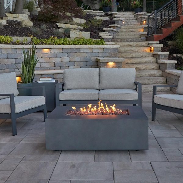 Elysian 42 Inch Rectangular Powder Coated Steel Natural Gas Fire Pit Table in Weathered Slate by Lakeview Outdoor Designs (Ships Propane w/ Conversion Kit)