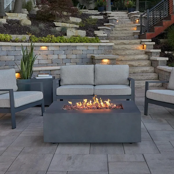 Elysian 42 Inch Rectangular Powder Coated Steel Natural Gas Fire Pit Table in Weathered Slate by Lakeview Outdoor Designs (Ships Propane w/ Conversion Kit)
