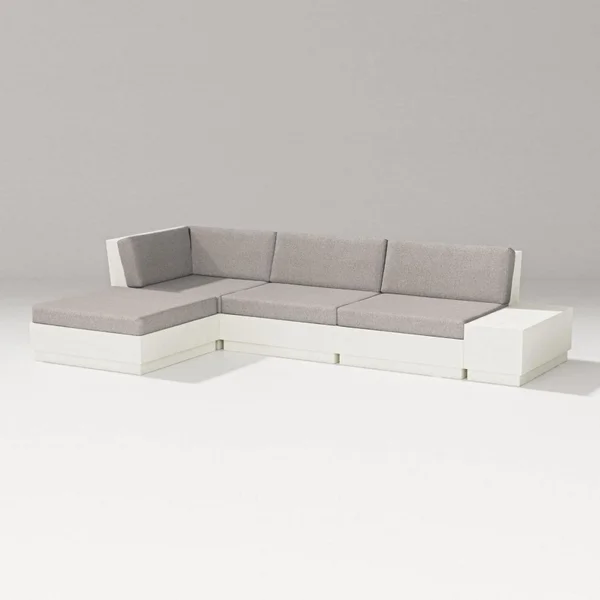 Elevate 5 Pc Recycled Plastic Chaise Sectional Seating Set in Vintage White/Weathered Tweed By PW Designer Series