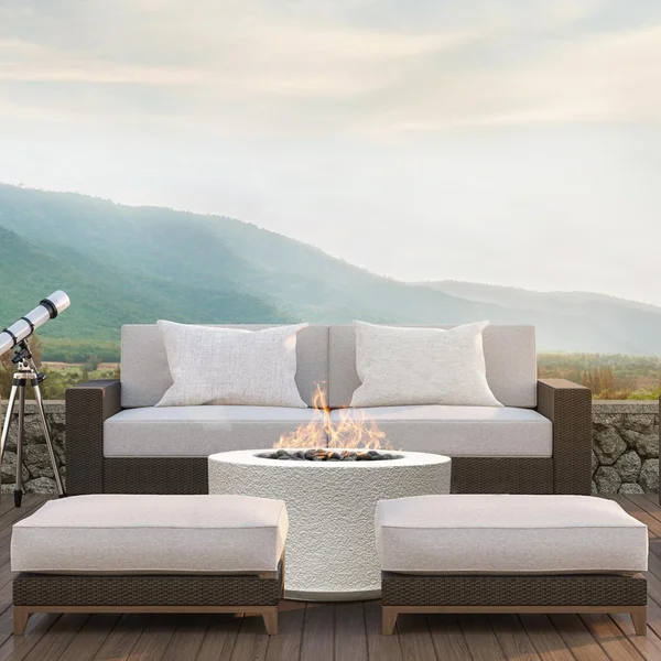 Spylake View 36 Inch Round GFRC Natural Gas Fire Pit in Ultra White by Lakeview Outdoor Designs