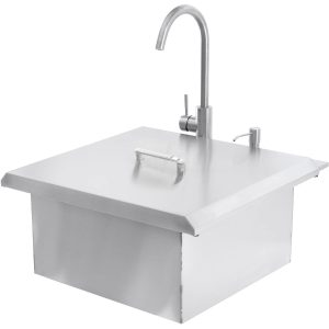 BBQGuys Signature 21-Inch Outdoor Rated Stainless Steel Drop In Sink With Hot/Cold Faucet - Traditional