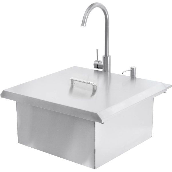 BBQGuys Signature 21-Inch Outdoor Rated Stainless Steel Drop In Sink With Hot/Cold Faucet - Traditional